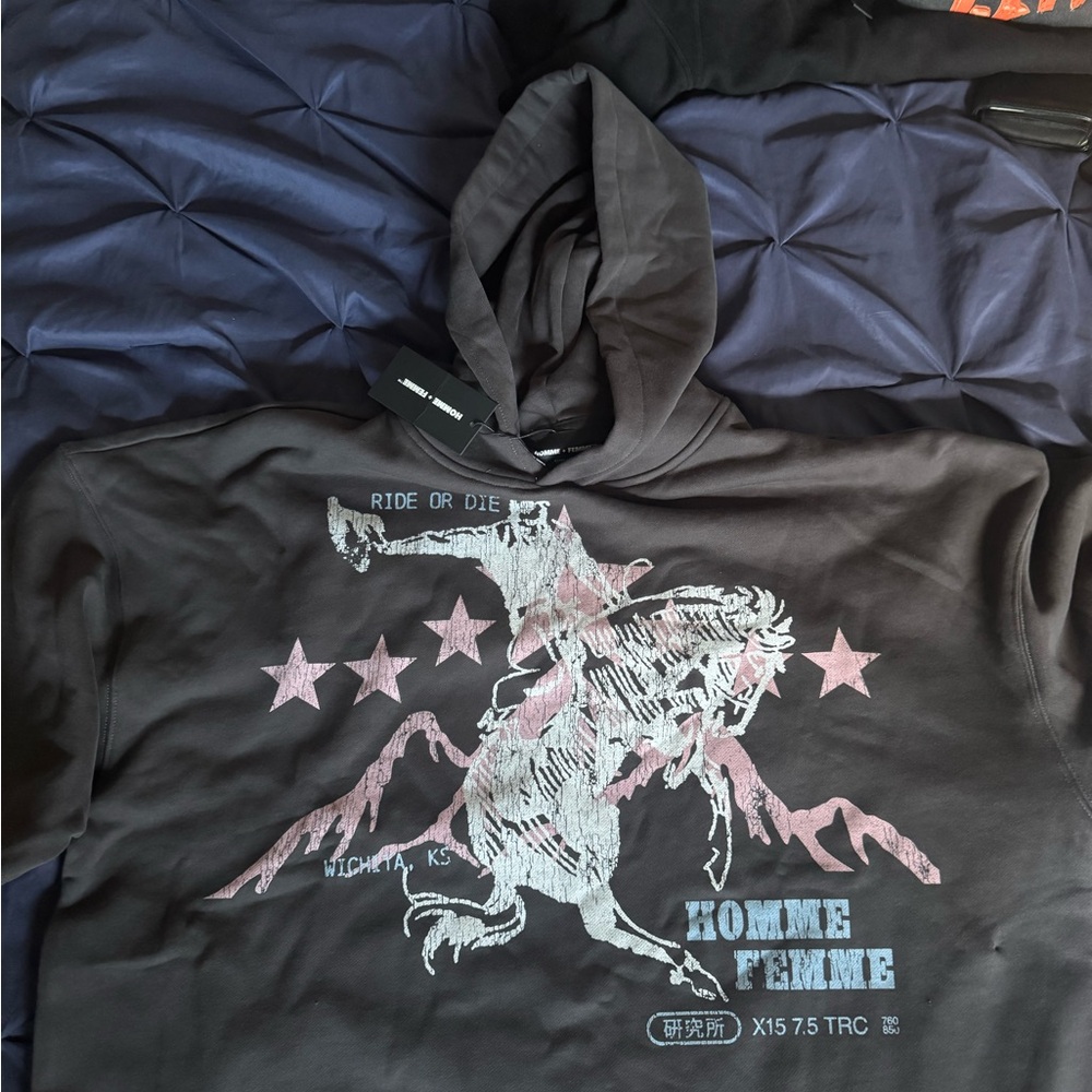 Homme Femme Black Graphic Hoodie